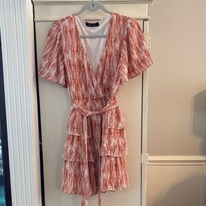 fab'rik Coral and White Mini Dress